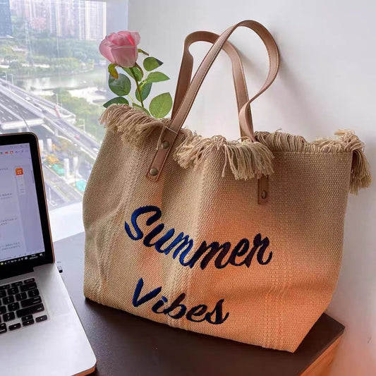 Sac cabas en toile brodée - Grand sac bandoulière pour femme