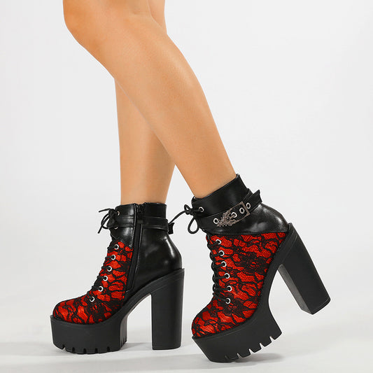 Bottines vintage à talons hauts en dentelle