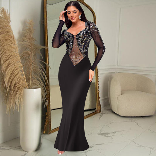 Vêtements pour femmes Vente chaude Nouvelle mode Robe sexy moulante à la taille avec diamant, couleur unie