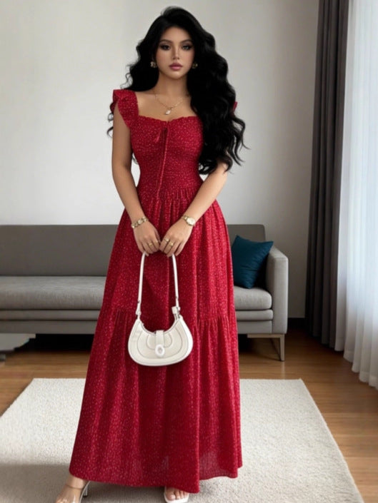 Robe carrée à motifs floraux pour femmes avec col halter