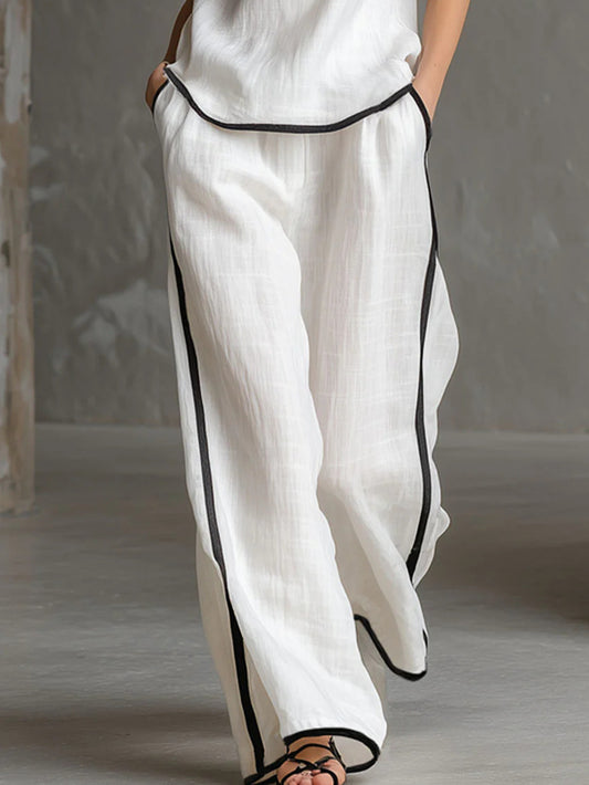 Sleeveless V-Neck Top and Wide-Leg Pants