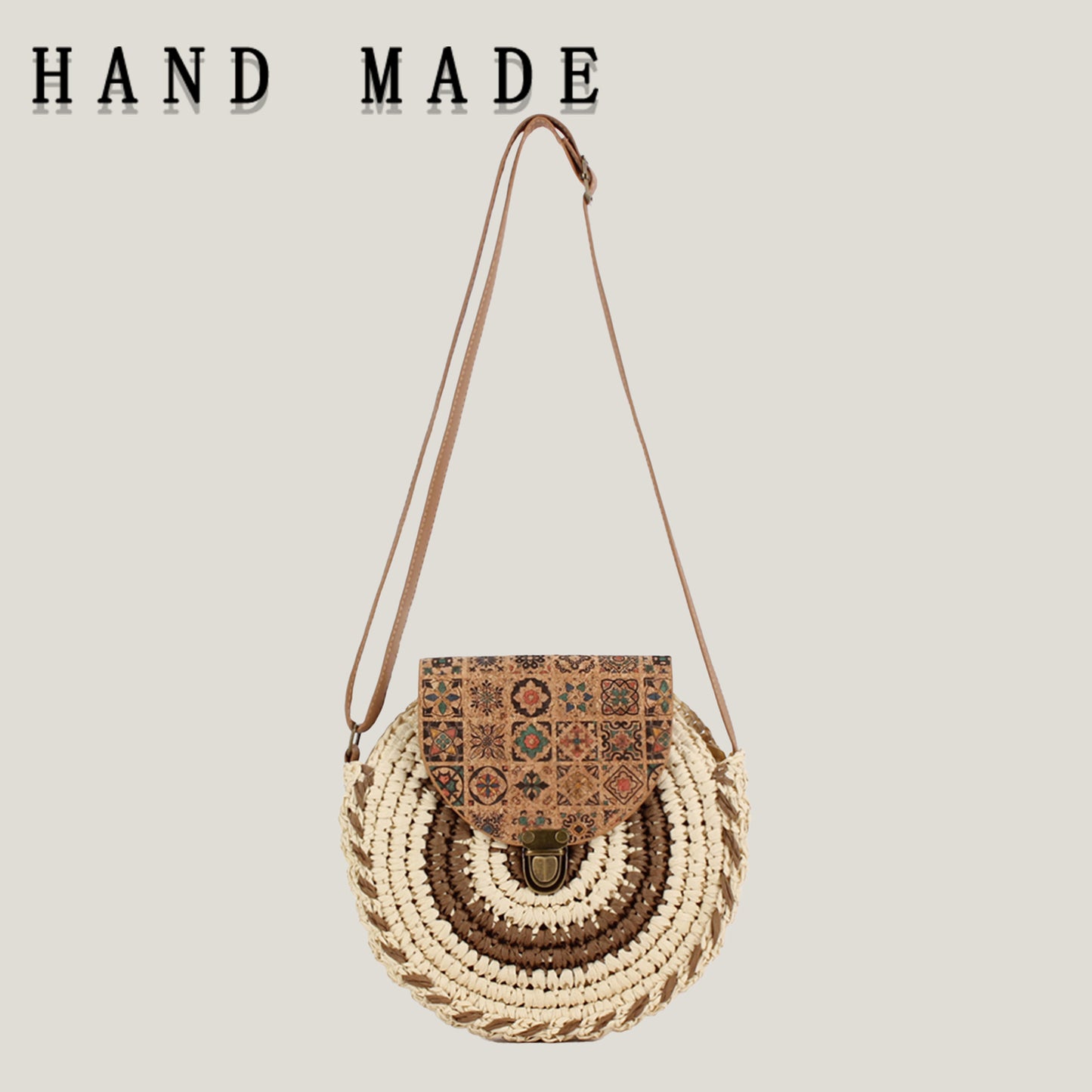 Sac bandoulière rond bohème tissé