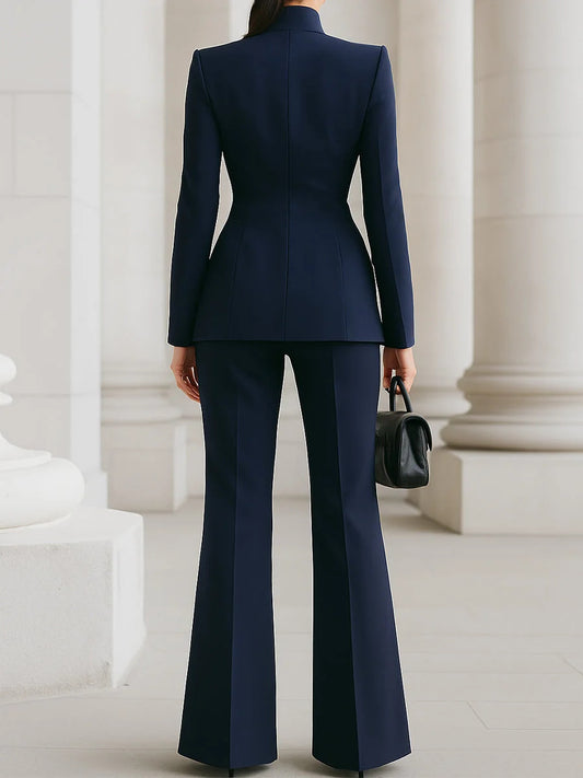Ensemble blazer et pantalon à manches longues pour femme