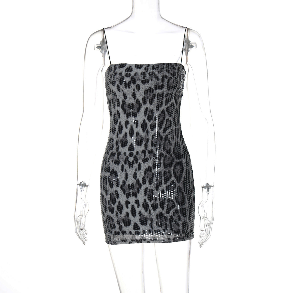 Robe moulante à sequins imprimé léopard