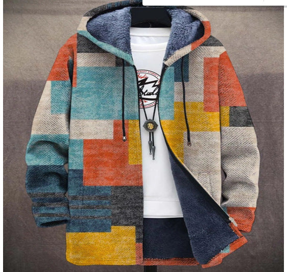 Manteau à capuche pour homme avec impression numérique et doublure en polaire