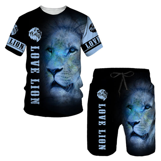 Ensemble de vêtements de sport pour hommes avec imprimé lion 3D