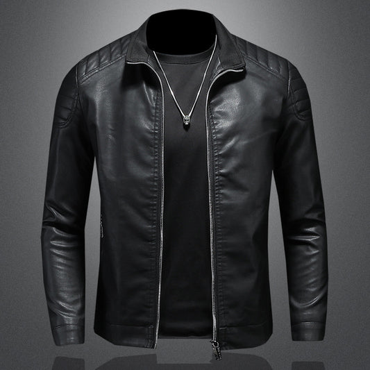 Veste en cuir PU pour homme, coupe slim, col montant, manteau zippé