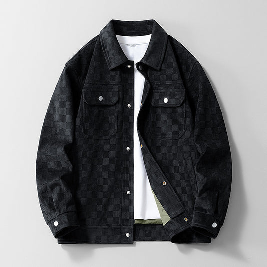 Veste pour hommes en suède à carreaux façon damier