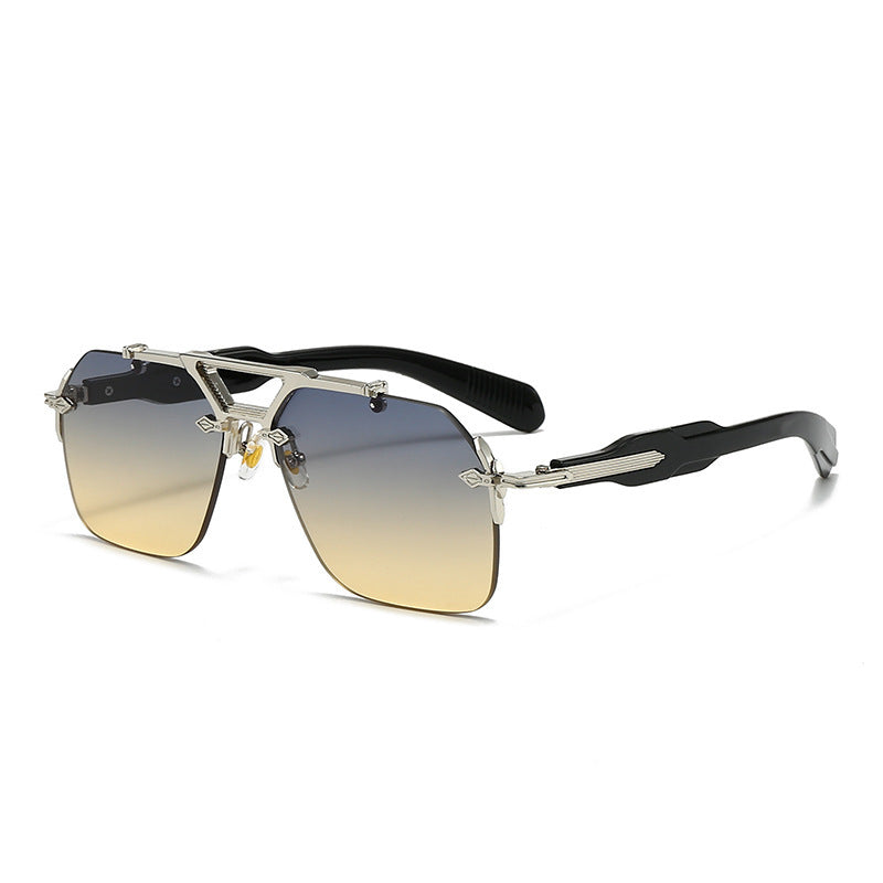 Lunettes de soleil à double faisceau métallique, grande monture, protection UV