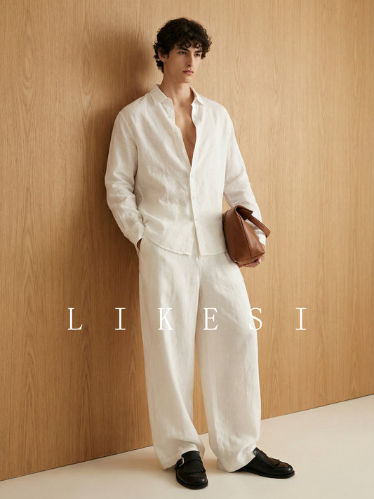 Chemise en lin pur de style italien à coupe décontractée