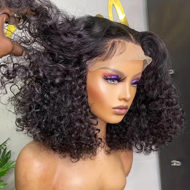 Perruque BOB en cheveux humains avec dentelle frontale, vague double tir�e, vague d'eau, perruque de commerce ext�rieur