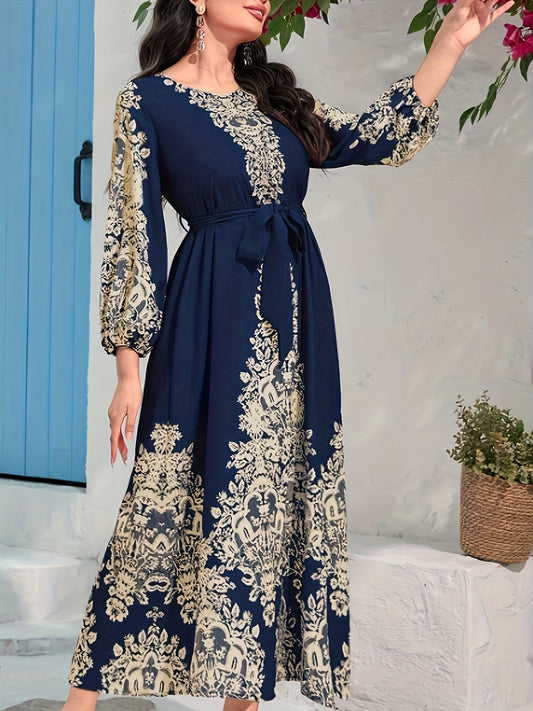 Robe imprimée à manches longues et coupe trapèze