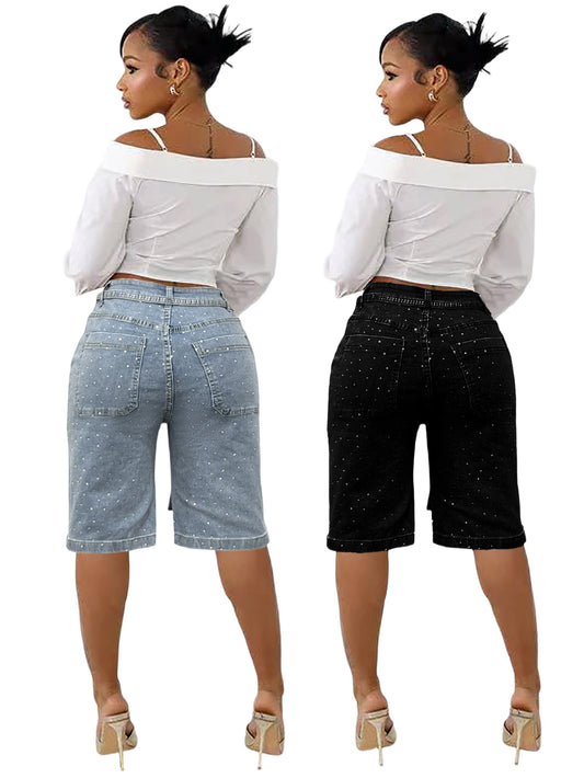 Pantalon en jean ample pour femmes avec strass