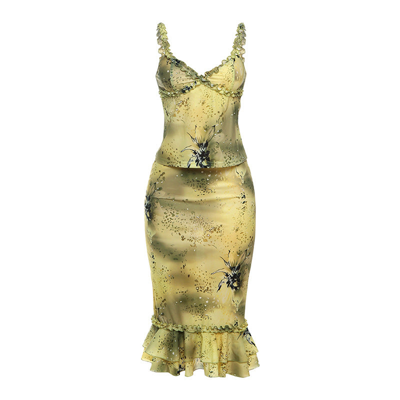 Ensemble de robe à imprimé floral pour femmes avec col en V