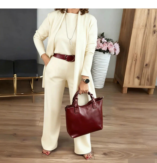Ensemble pour femmes composé d'un haut à manches longues uni et d'un pantalon