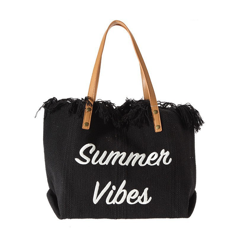 Sac cabas en toile brodée - Grand sac bandoulière pour femme