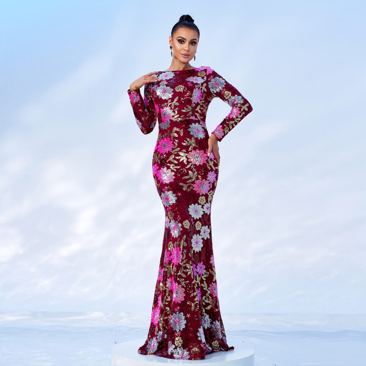 Robe de soirée élégante à manches longues en sequins