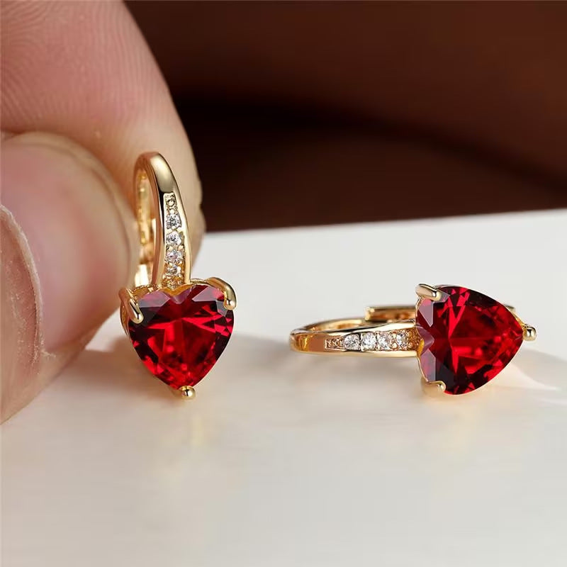 Boucles d'oreilles pour femme en cuivre ornées de zircons en forme de cœur