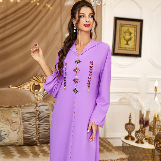 Robe lilas A-line brodée à la main avec strass