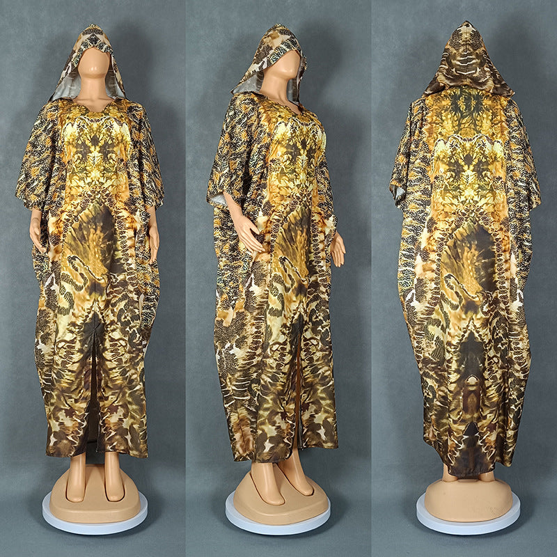 Robe à capuche à imprimé ethnique