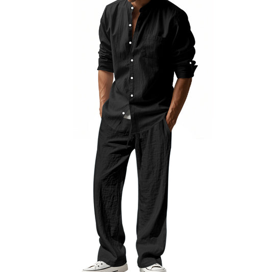 Ensemble chemise et pantalon décontracté en lin pour homme