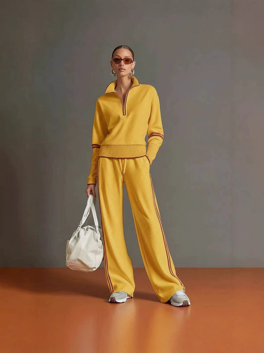 Habit :Ensemble décontracté sweat-shirt à col droit et pantalon à jambes larges