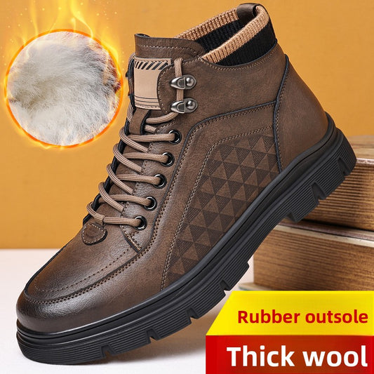 Bottes en cuir velours pour hommes, montantes, chaudes, pour l'hiver