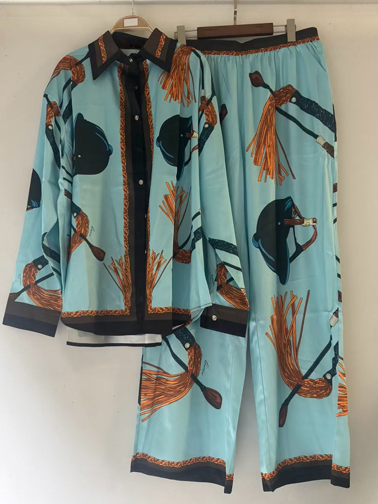Ensemble chemise et pantalon à imprimé géométrique