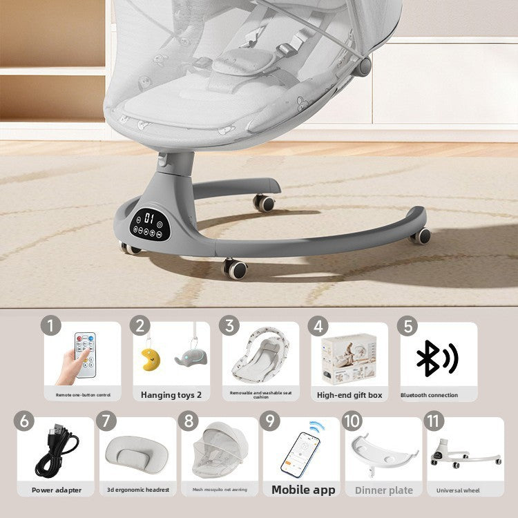 Fauteuil à bascule électrique pour bébé avec commande par application Bluetooth
