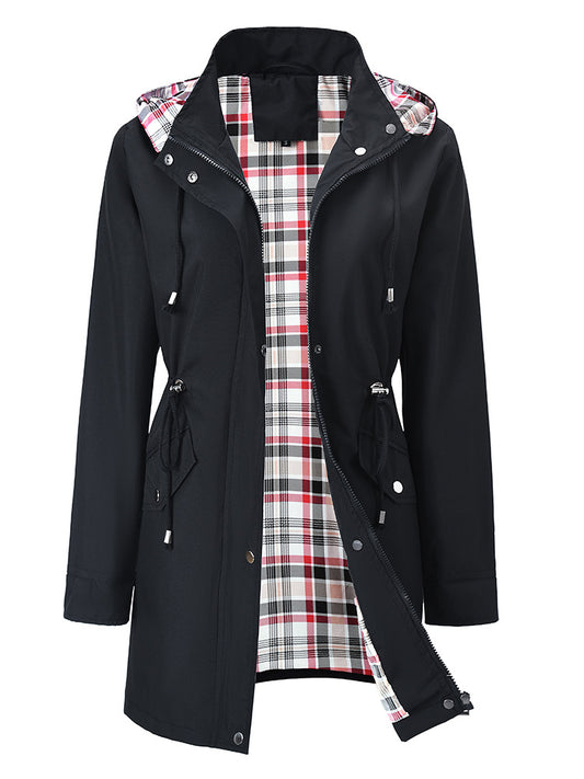 Trench-coat à capuche pour femme, imperméable et coupe-vent
