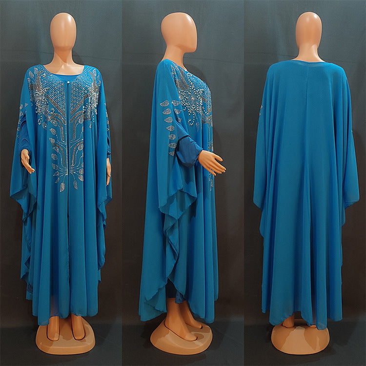 Habit :Robe ethnique en mousseline et strass pour femme grande taille