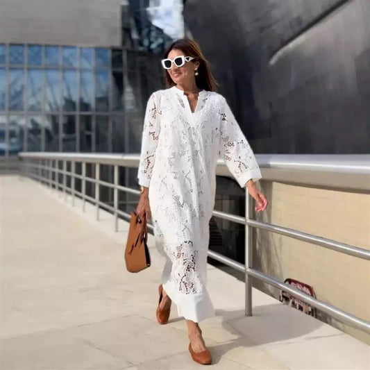 Ensemble de robe deux pièces en dentelle à col en V