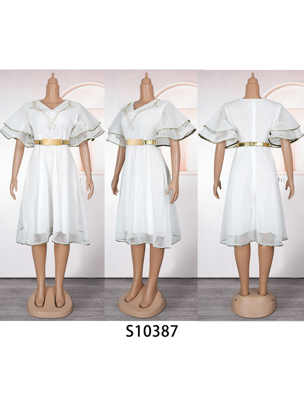 Robe à perles à col en V et taille haute pour femme