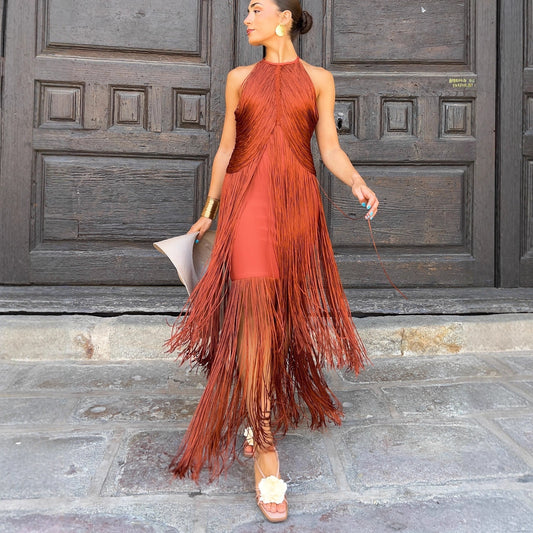 Robe longue élégante à col halter