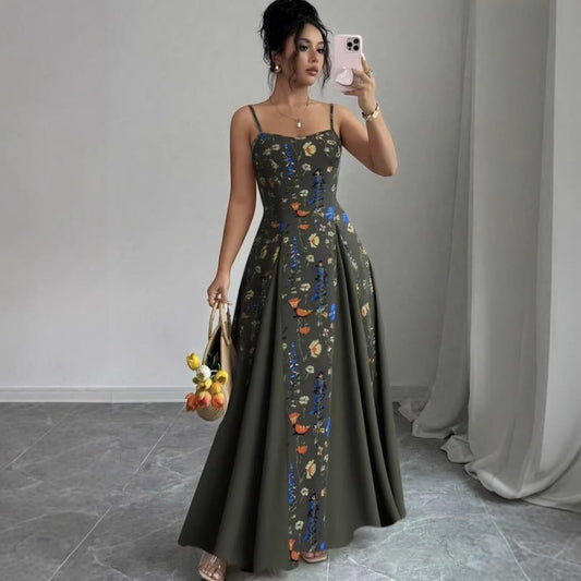 Robe sans manches à imprimé floral avec ceinture à la taille