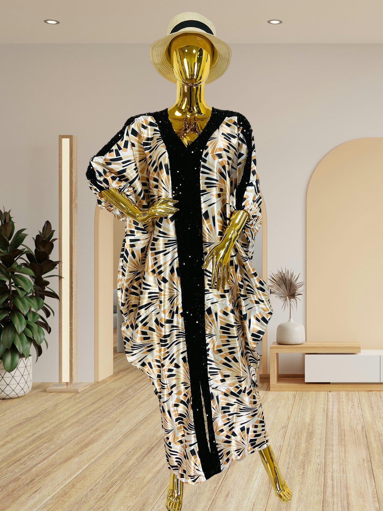 Habit :Robe patchwork à sequins et col en V