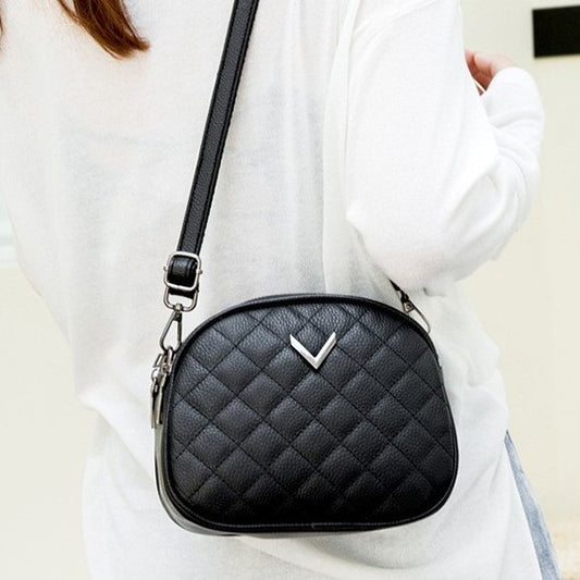 Sac bandoulière en cuir véritable à motif losange