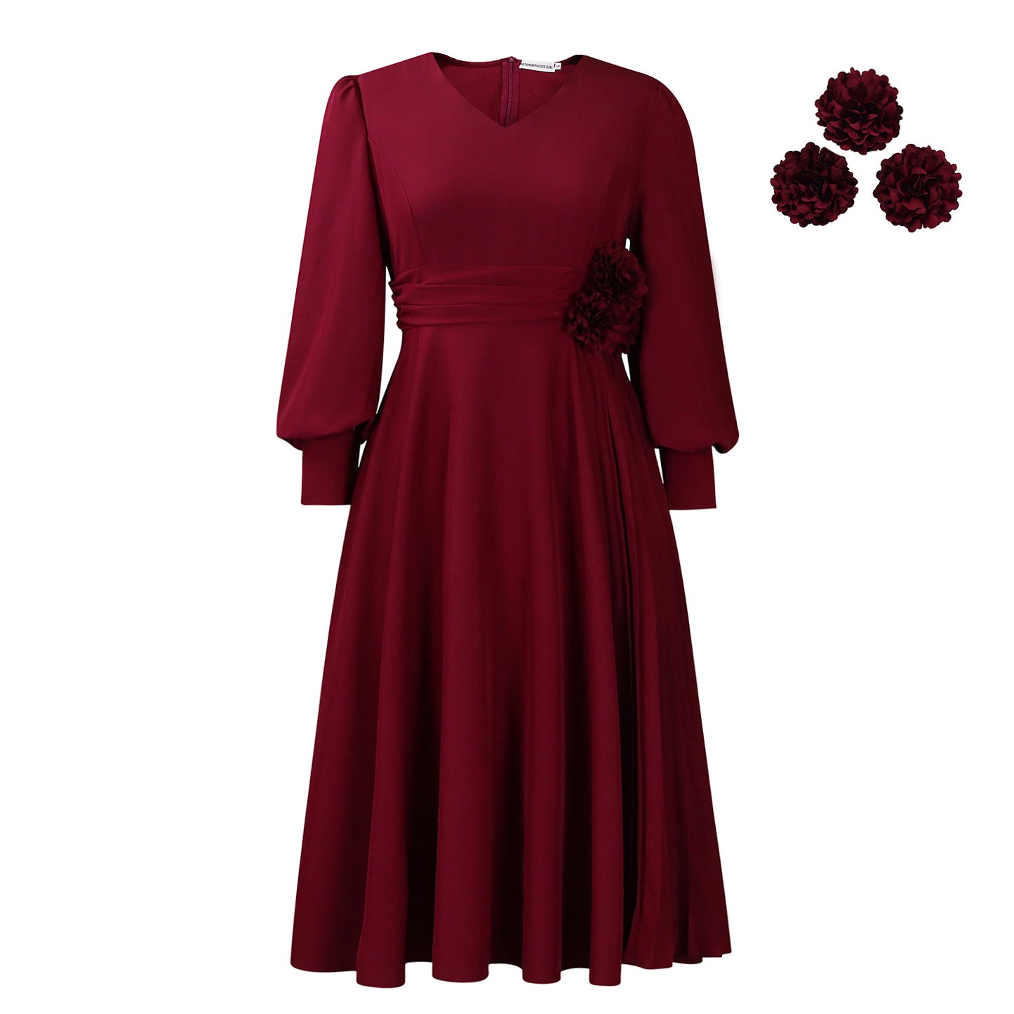 Habit :Robe midi élégante de coupe trapèze à manches lanternes