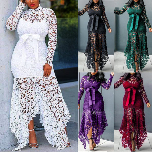 Robe à manches longues en dentelle ajourée