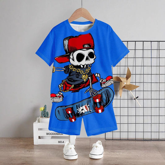 T-shirt à manches courtes et short pour garçon avec motif tête et ours.