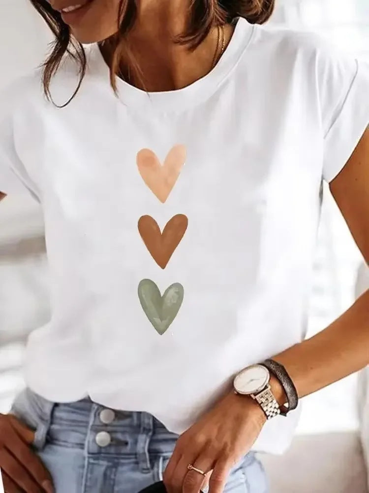 T-shirt en coton pour femmes avec imprimé cœur