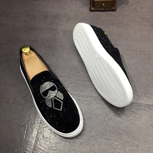 Chaussures :Mocassins à enfiler pour hommes avec strass