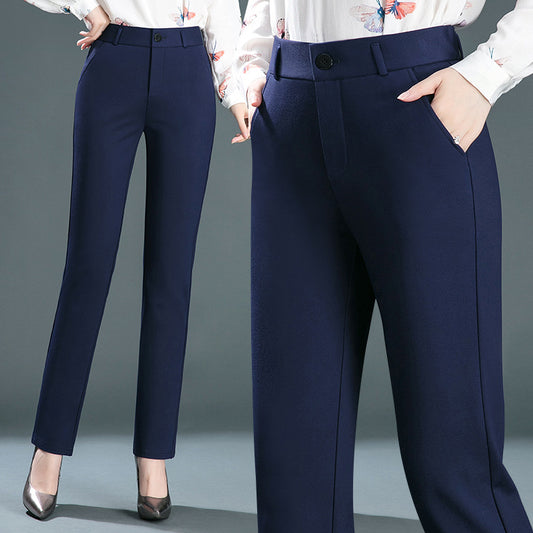 Pantalon décontracté droit taille haute élastique