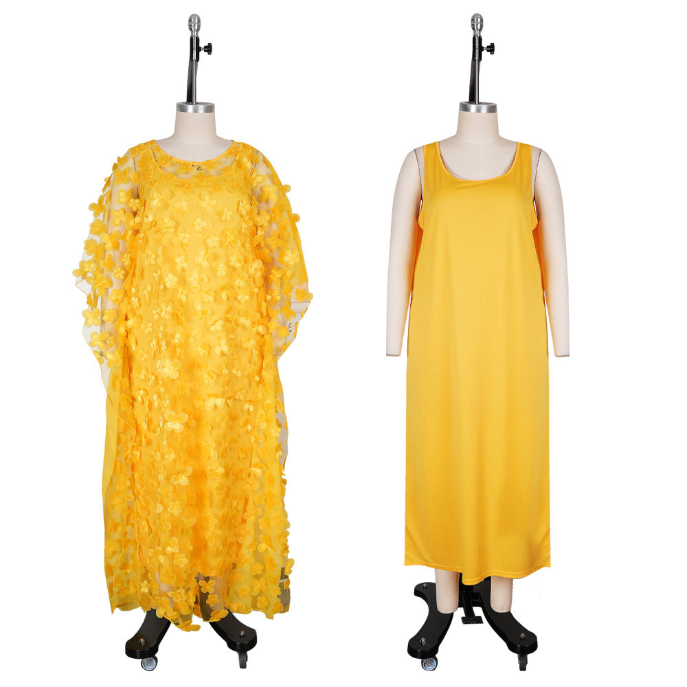 Habit :Ensemble robe à manches chauve-souris en maille florale brodée