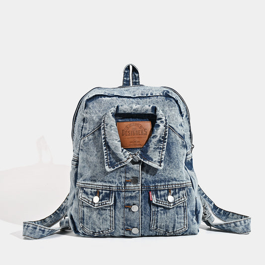 Sac à dos en denim lavé grande capacité