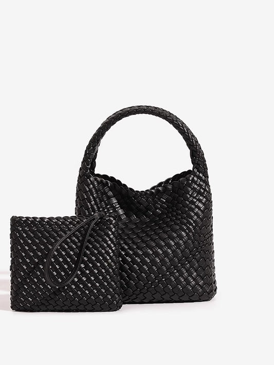 Sac fourre-tout bandoulière en cuir PU tissé