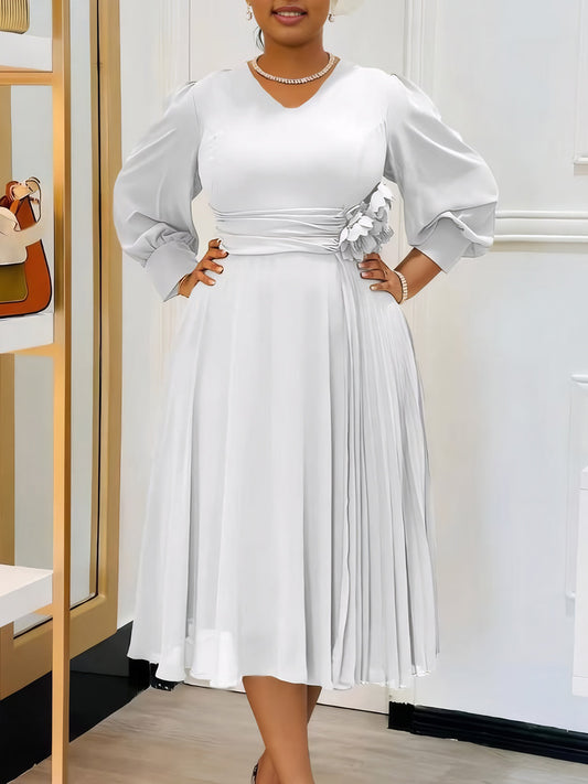 Habit :Robe midi élégante de coupe trapèze à manches lanternes