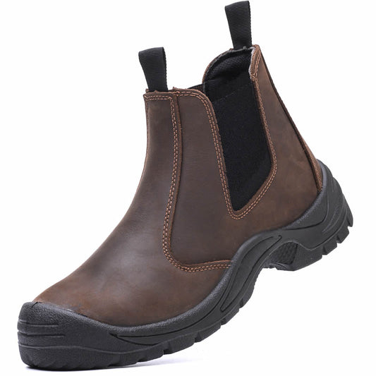 Bottes de sécurité pour hommes, en cuir de vachette anti-écrasement et anti-perforation