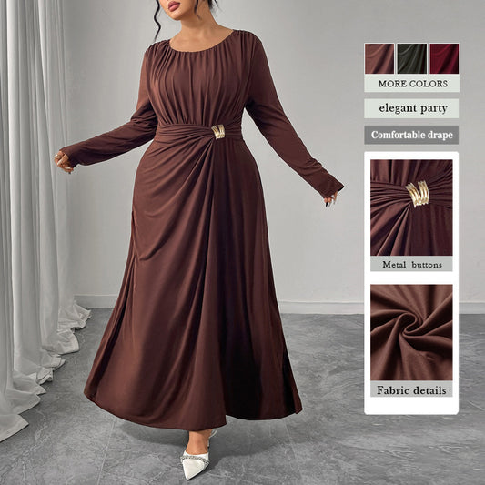 Robe longue à col V et manches bouffantes pour femme