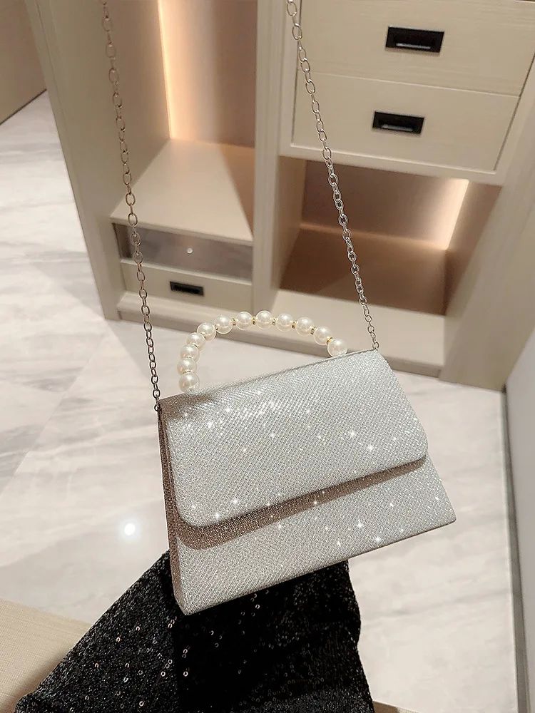 Sac bandoulière à chaîne perle brillante pour femme
